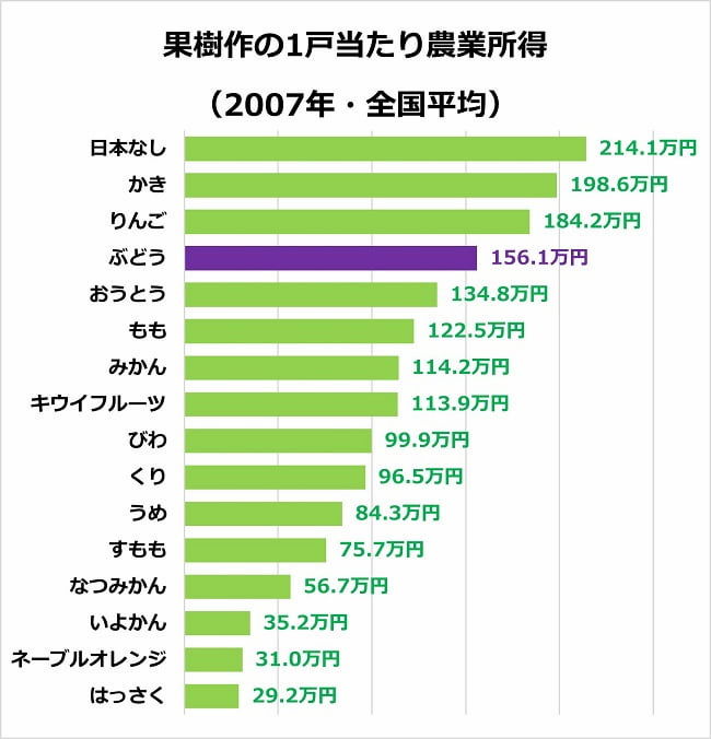 果樹作の1戸当たり農業所得